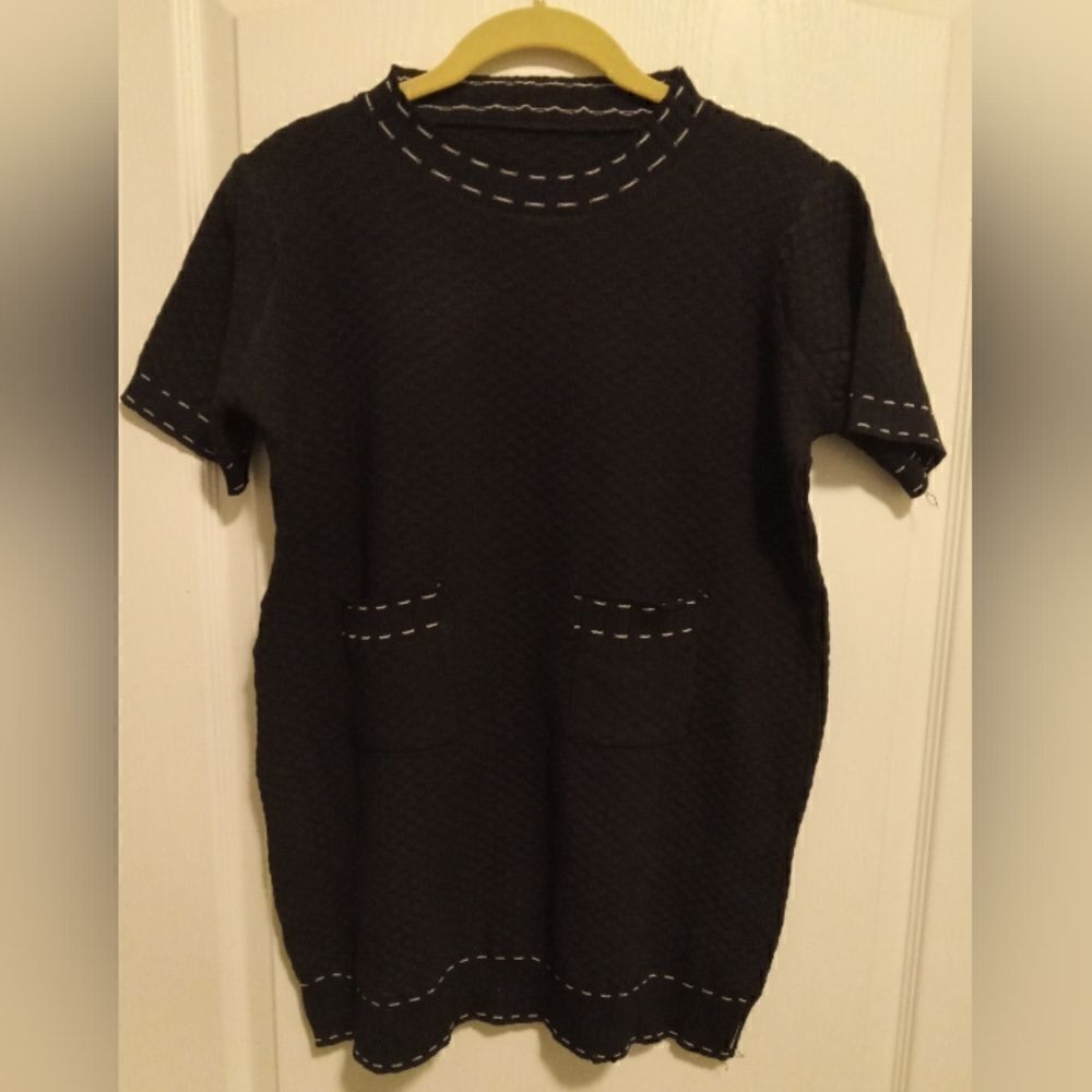 Black and White Knit Shirt with Contrast Stitching